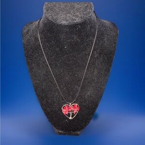 Heart-Shaped Braided Tree of Life Red Crystal Gemstone Pendant Necklace